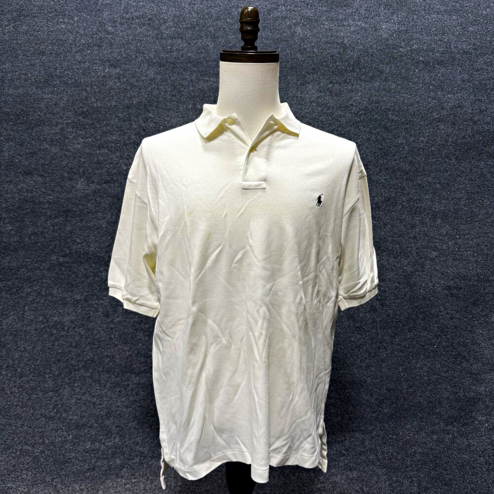 Polo Ralph Lauren Mens M White Short Sleeve Polo Shirt Navy Pony 100% Cotton